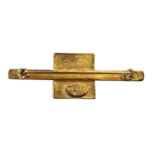 Anne Klein Lapel Bar Pin Iconic Lion Head Logo Vintage 1970s Gold Tone Tie Hat - Picture 3 of 8